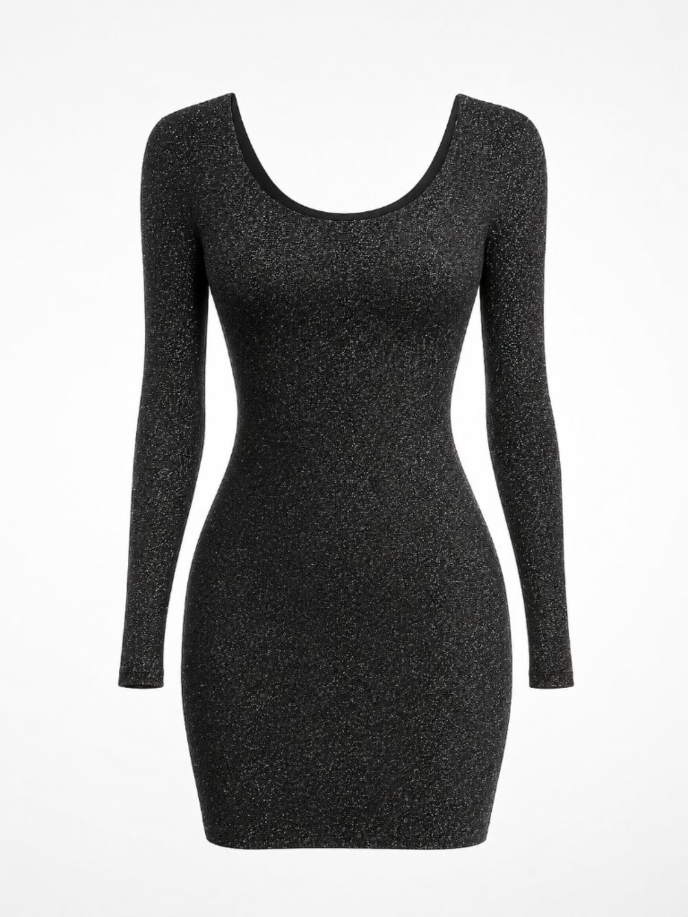 Lulus Black Glitter Bodycon Dress Open Back Long Sleeve Party Cocktail Size M